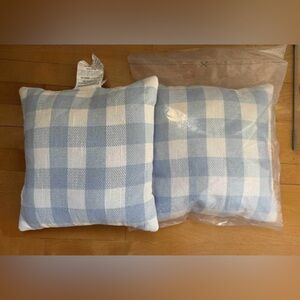 Light blue and white checkered farmhouse 16” throw pillows